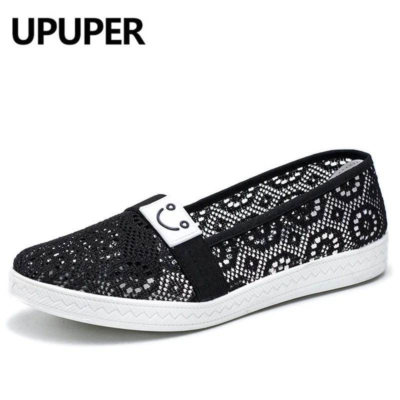 Flats for slim budgets-UPUPER 2019 Summer Women's Shoes Breathable Lace Ladies Flats Shoes Woman Leisure Sneakers For Women Slip-on Loafers For Mom