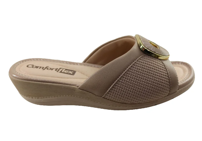 Comfortflex Hilda Womens Comfort Wedge Slides Sandals Made In Brazil