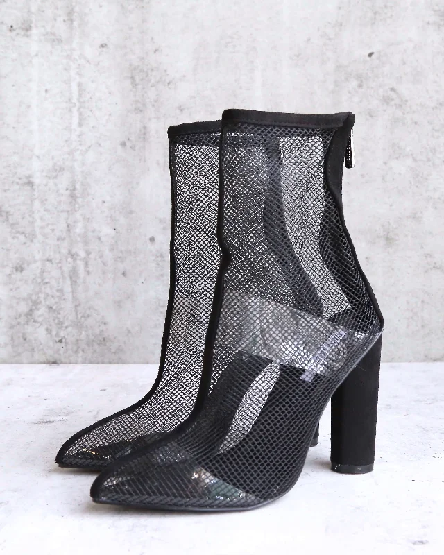 Boots for co-wearers-Cape Robbin - Other Woman Pointed Toe Mesh Heel Bootie in Black