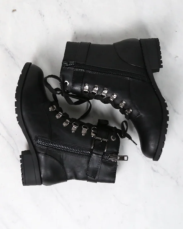 Boots for earth-friendly wear-Strappy Lace-Up Boots in Black