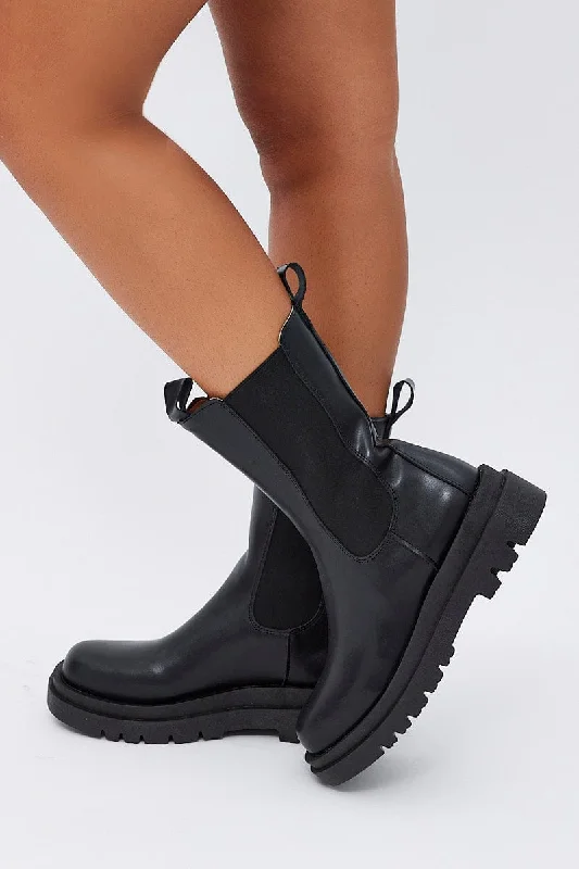 Boots with local soles-Black Chunky Sole Boots