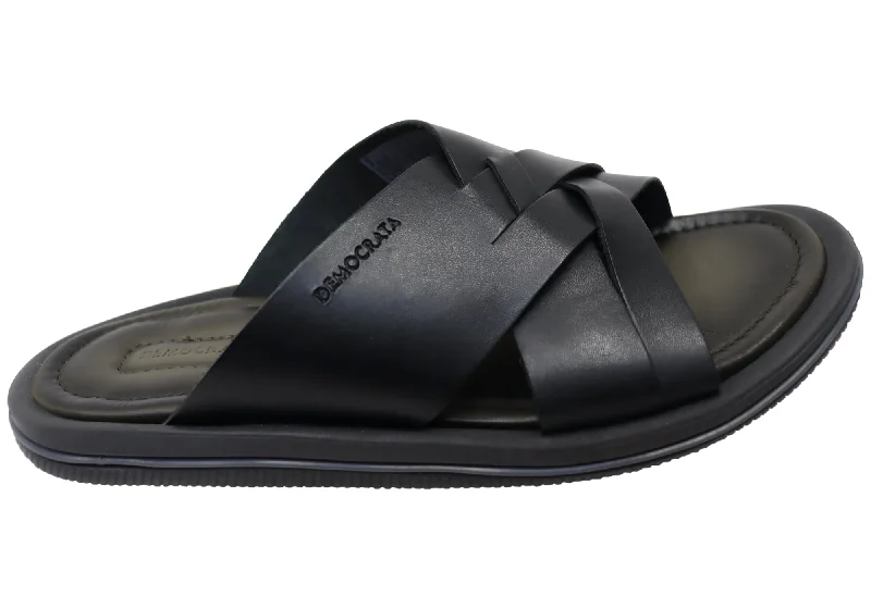 Democrata Pauly Mens Leather Comfortable Slide Sandals Made In Brazil