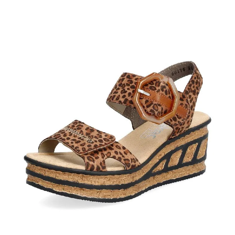 Rieker 68176-90 Ladies Leopard Print Synthetic Touch Fastening Sandals