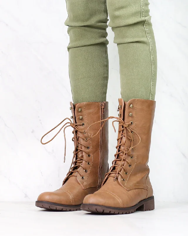 Boots near art scenes-Lace Up Combat Boots in Tan