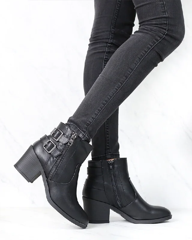 Boots near ridge trails-One More Dance Faux Leather Ankle Bootie with Buckle Detail in Black