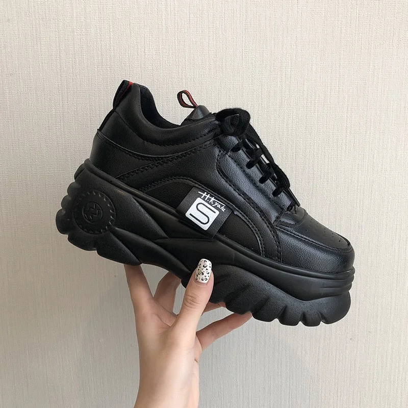 Flats for lone seekers-Hight Increase Ulzzang Women Casual Shoes Woman Sneakers Platform Wedges High Heels Flats Loafers Ladies Creepers Trainers