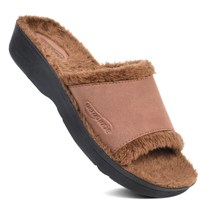 Slippers with embroidery-Aerothotic - Aspen Fuzzy Strap Women's Slipper