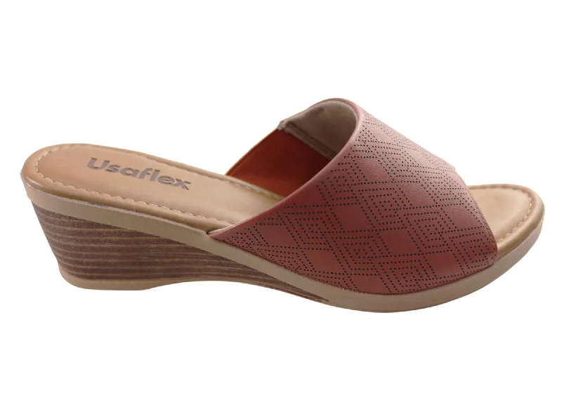 Usaflex Anatolia Womens Comfort Leather Slides Sandals Made In Brazil