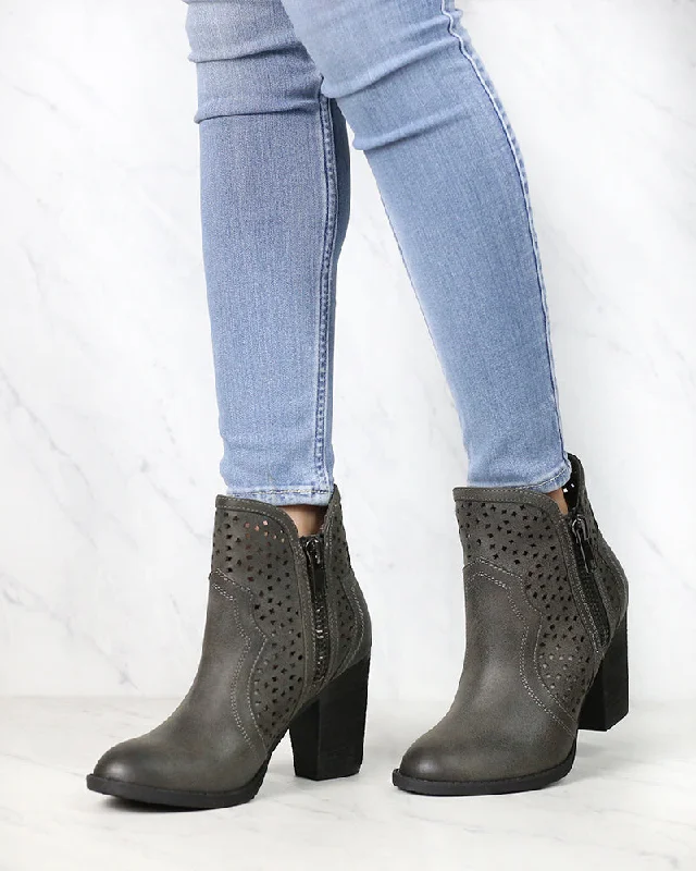 Boots for urban wear-Not Rated - Gretchen Laser Cut Ankle Bootie in Charcoal Grey