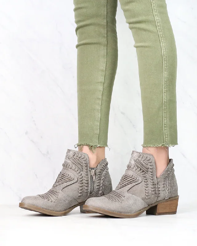 Boots with glass grip-Not Rated - Women's Grey Nosara Faux Leather with Weave and Braiding Details Ankle Bootie