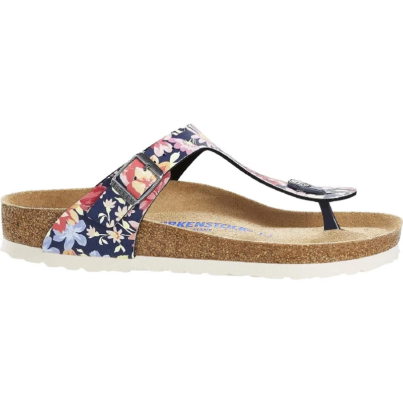 Women's Birkenstock Gizeh Soft Footbed Supernatural Flower Navy Birko-Flor