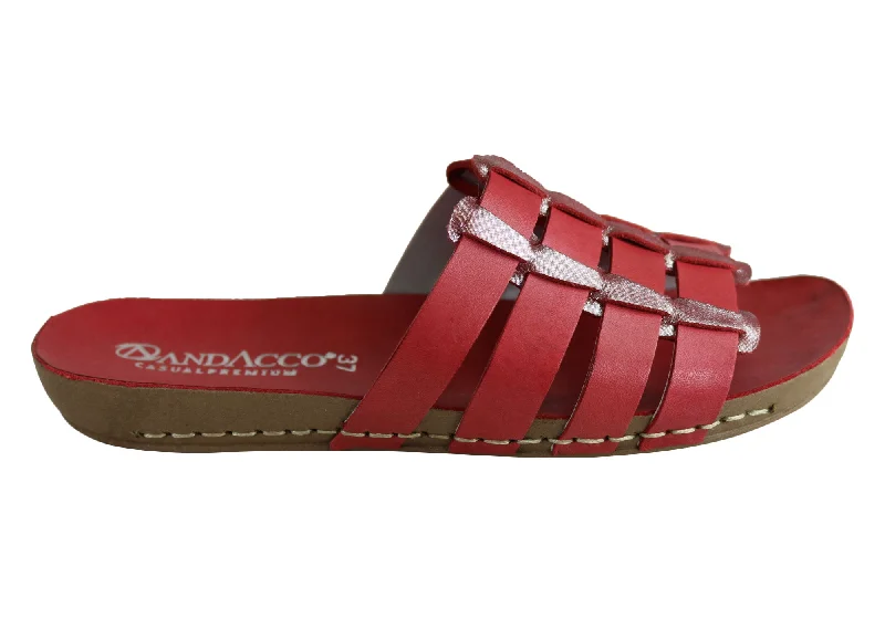 Andacco Sorrento Womens Comfort Leather Slide Sandals Made In Brazil